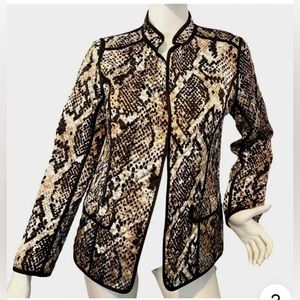 CHICO'S- Metallic Gold‎ & Black Satin Quilted Open Blazer Jacket Size 3